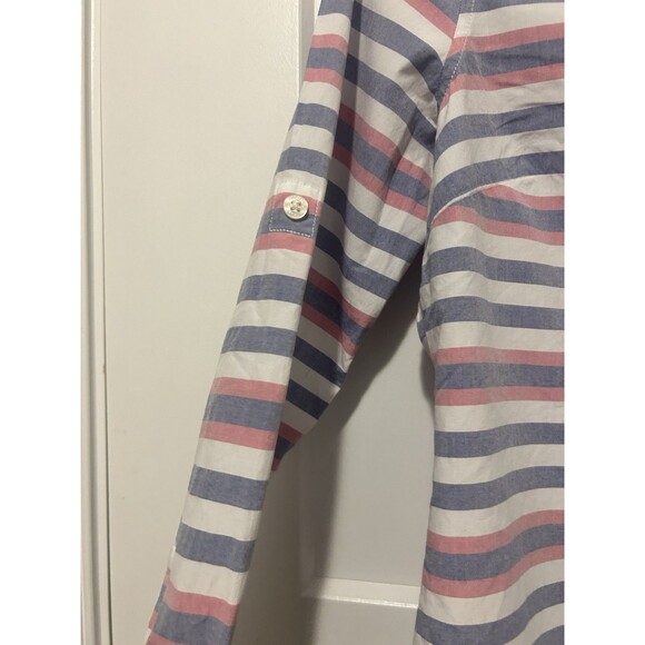 Vineyard Vines 1/2-Button Shirt Tunic Blouse Top Blue White Pink Stripe Size 10 - Picture 4 of 5